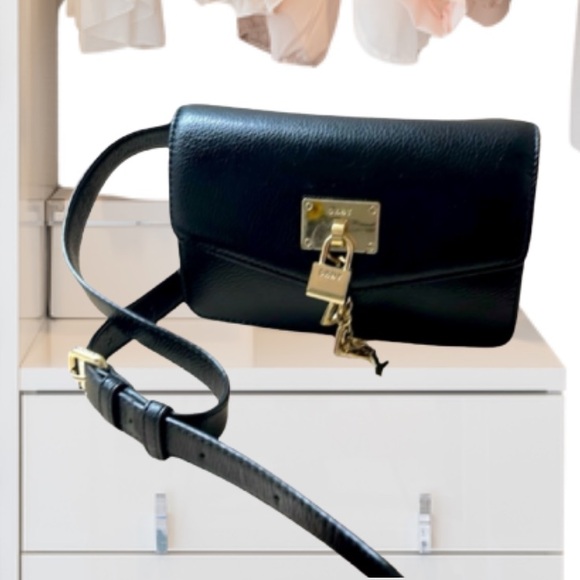 Dkny Handbags - DKNY Elissa Cow Leather Belt Bag, Black, Goldtone Hardware